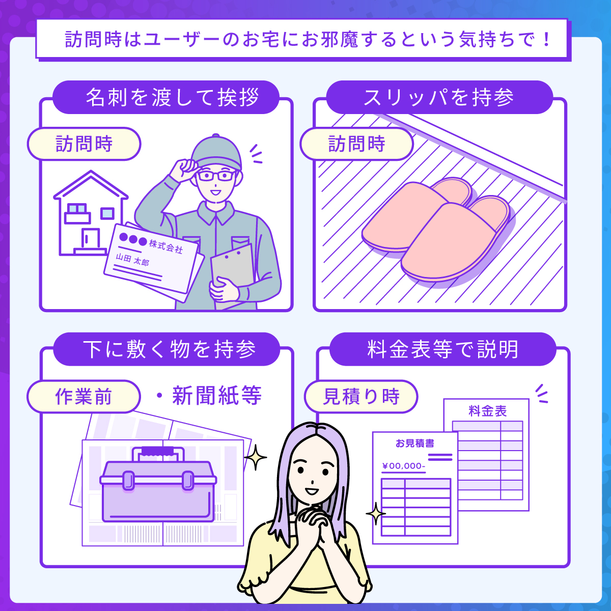 訪問時はユーザーのお宅にお邪魔するという気持ちで！/セーフリーラボ